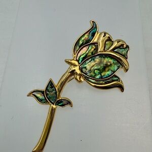 Paula Shell Floral Brooch Signed Duri